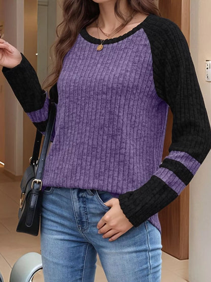 Ribbed Round Neck Raglan Sleeve Top