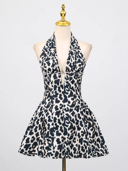 Leopard Print Halter Neck Mini Dress