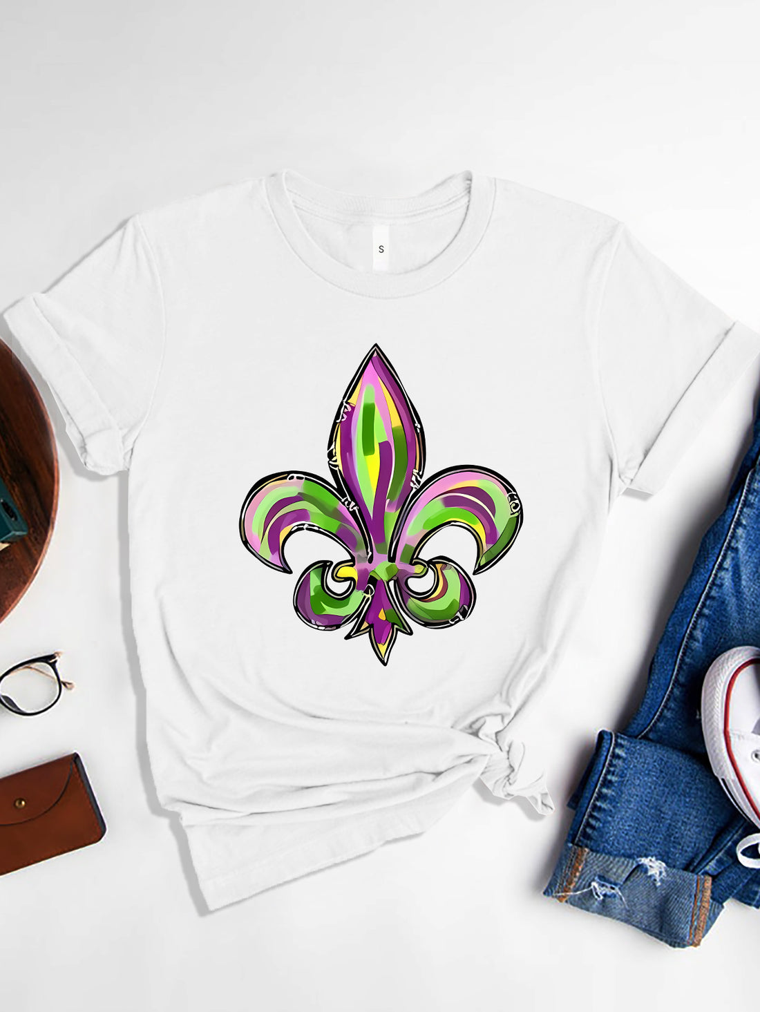 Mardi Gras Graphic Round Neck Short Sleeve T-Shirt - Lojy Shop