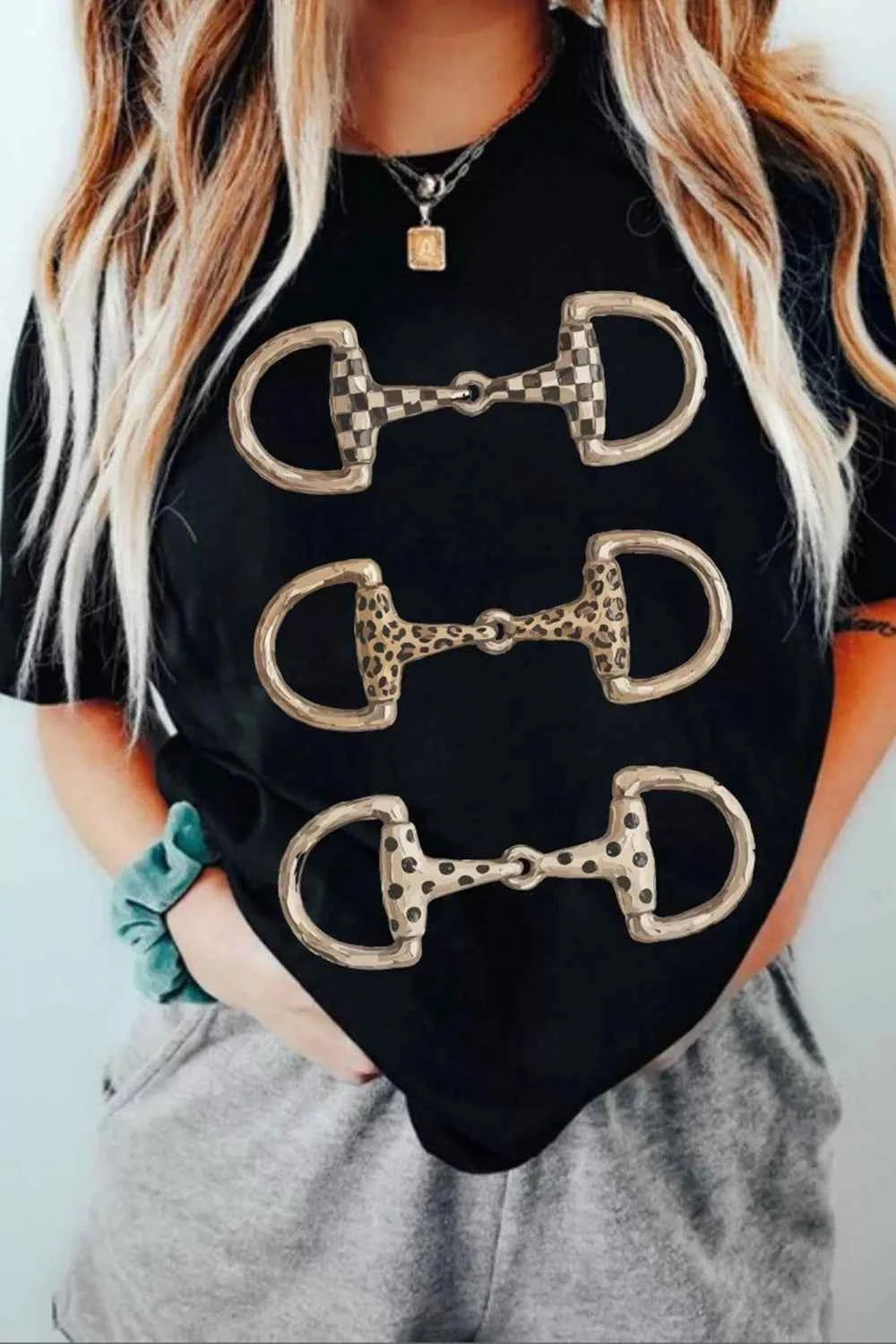 Western Horse Bit Printed Relaxed T Shirt
