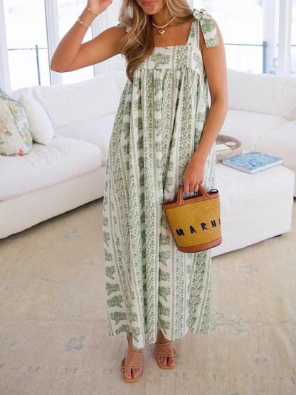 Elegant Floral Print Tie-Shoulder Dress