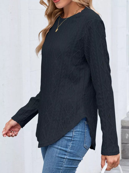 Openwork Textured Long Sleeve Top