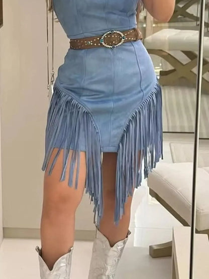 Sleeveless Fringed Mini Dress