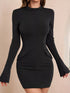 Mock Neck Bell Sleeve Bodycon Mini Dress