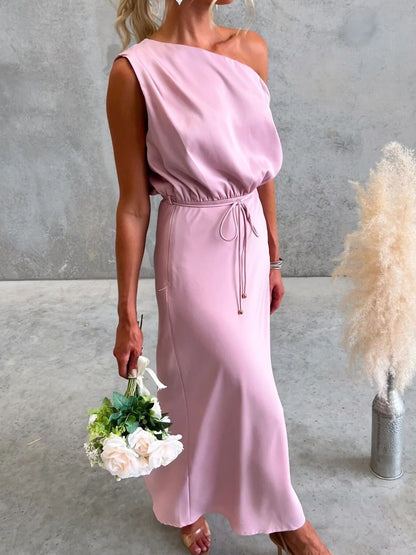 One-Shoulder Tied Midi Dress
