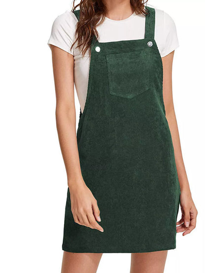 Corduroy Wide Strap Overall Dress