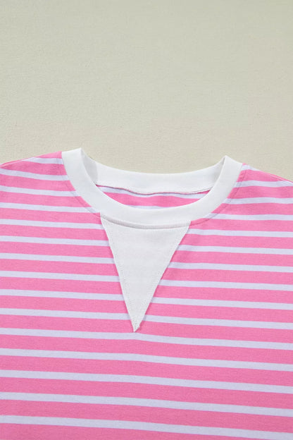 Stripe Round Neck Drop Shoulder Short Sleeve Loose Top