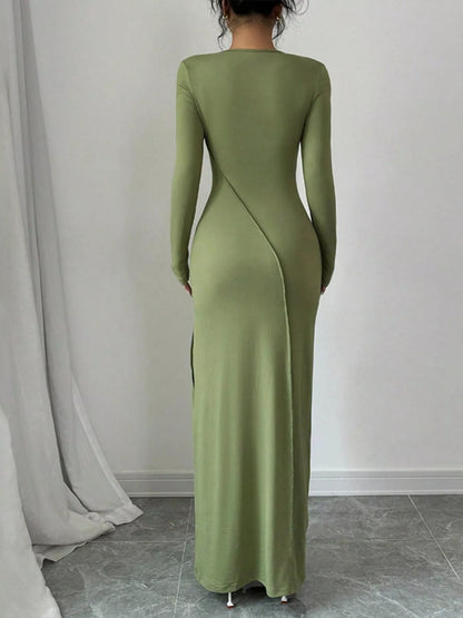 Exposed Seam Long Sleeve Maxi Dress