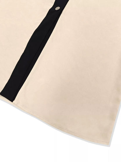 Contrast Trim Button-Down Midi Dress