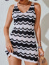 Contrast Wave Striped Knit Slit Cover-Up Dress