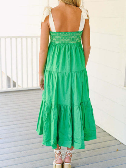 Tie Shoulder Tiered Midi Dress