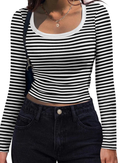 Striped Long Sleeve Scoop Neck T-Shirt