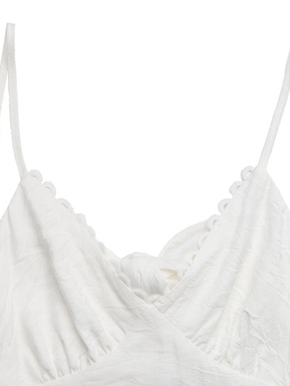 Lace Detail V-Neck Tiered Maxi Dress