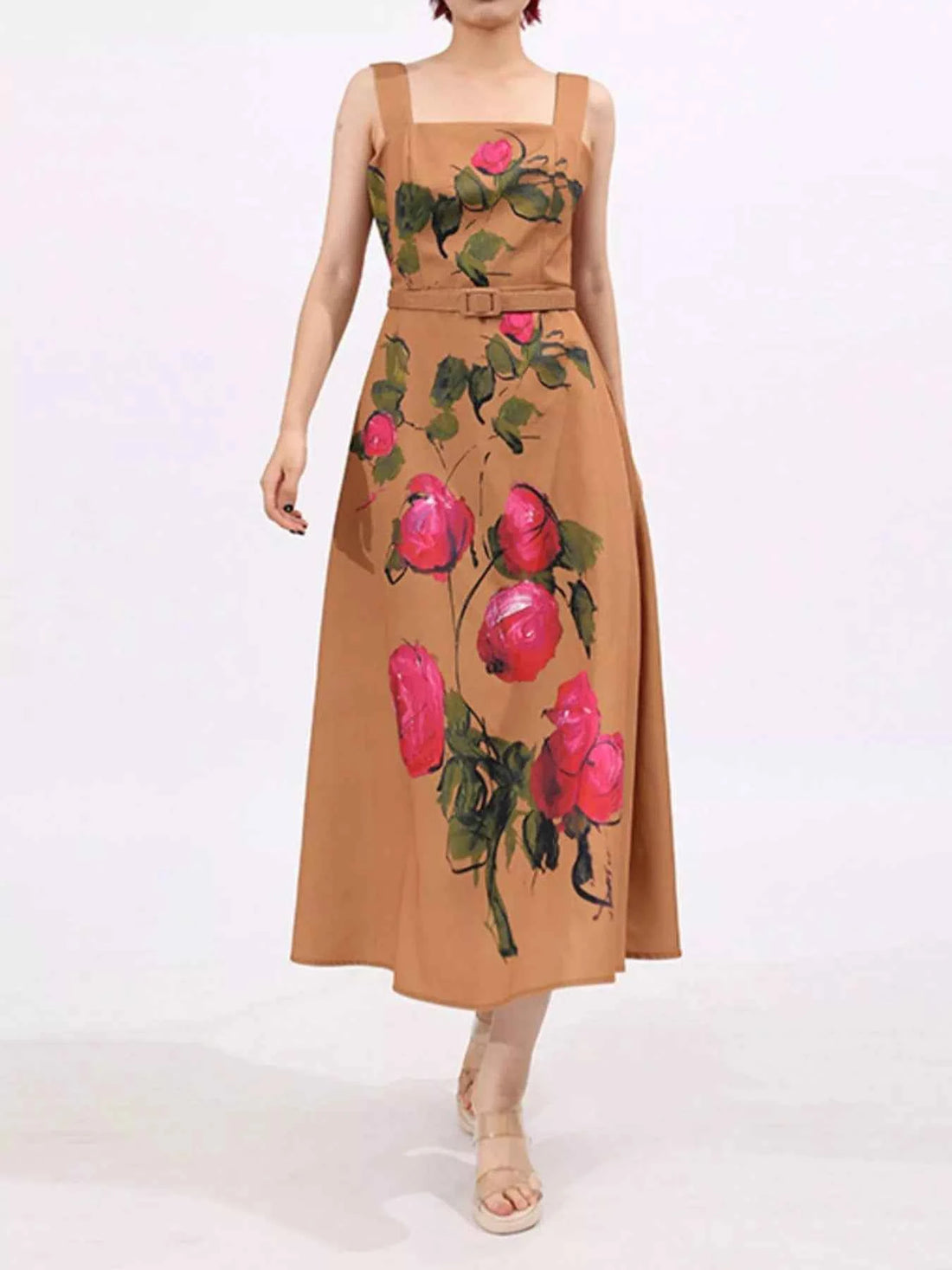 Floral Print Square Neck Midi Dress