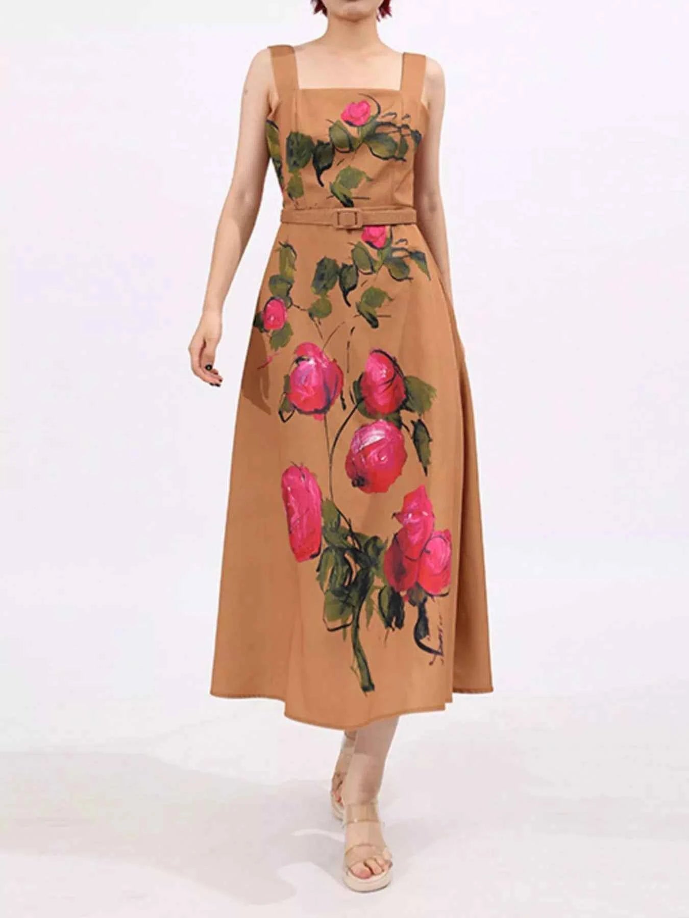 Floral Print Square Neck Midi Dress