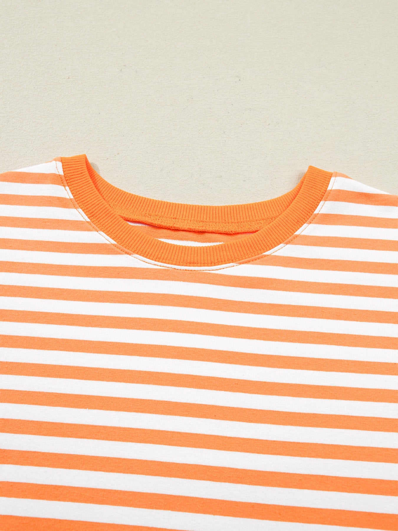 Stripe 3/4 Sleeve Exposed Seam Patchwork Pullover Top