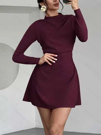 Mock Neck Long Sleeve Mini Dress