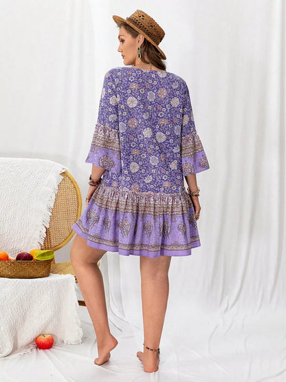 Plus Size Floral Print Ruffle Hem Mini Dress