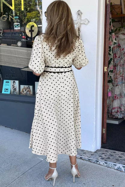 Polka Dot Half Sleeve Midi Dress