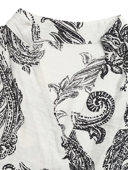 Printed Notched Ruffle Sleeve Maxi Dress