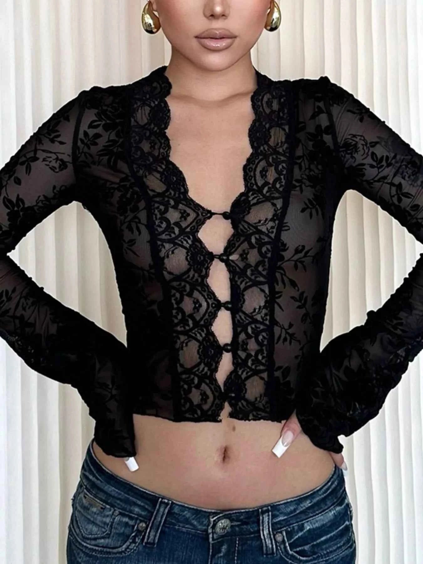 Lace Detail Long Sleeve Top