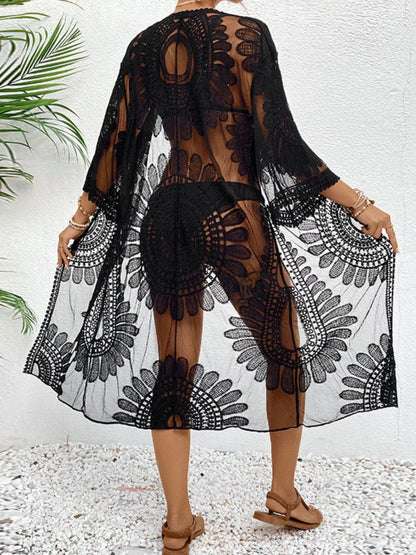 Lace Open Front Longline Cover-Up