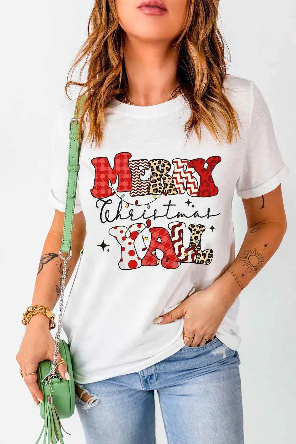 Letter Graphic Round Neck Short Sleeve T-Shirt - Lojy Shop