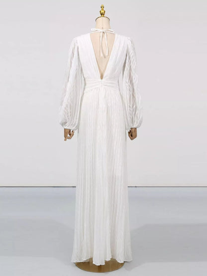 V-Neck Long Sleeve Maxi Dress