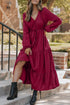 Long Sleeve Button V Neck Tiered Dress