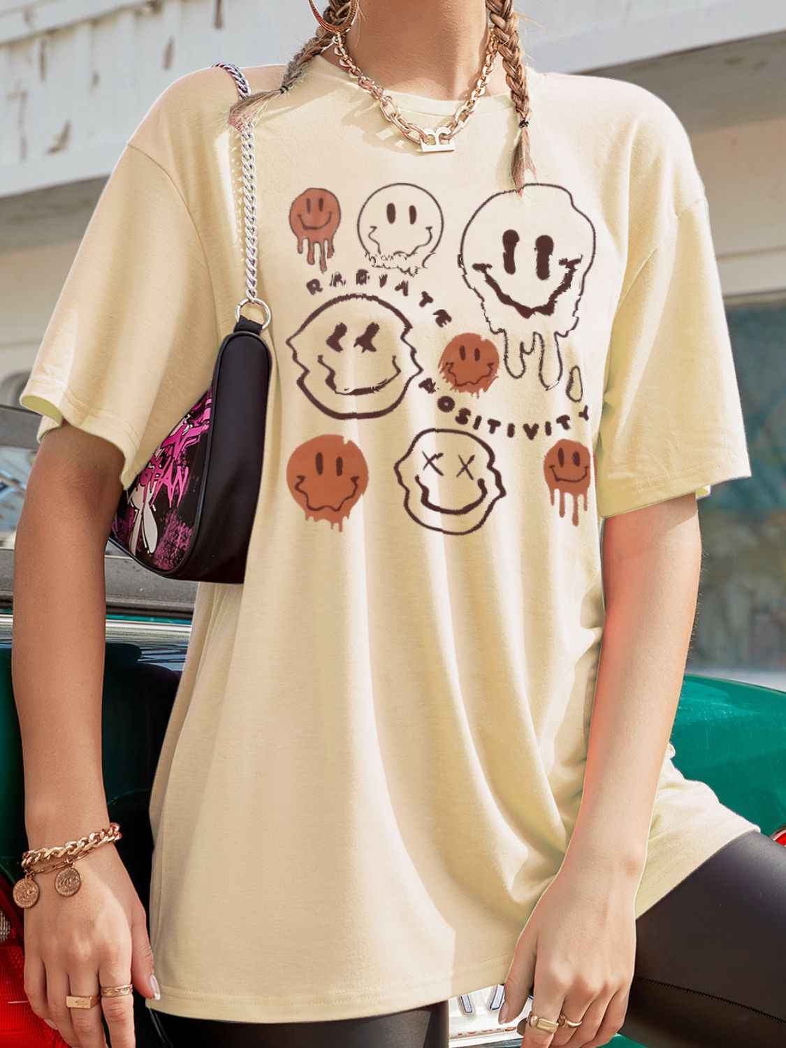 Graphic Round Neck Half Sleeve T Shirt Lojy Shop