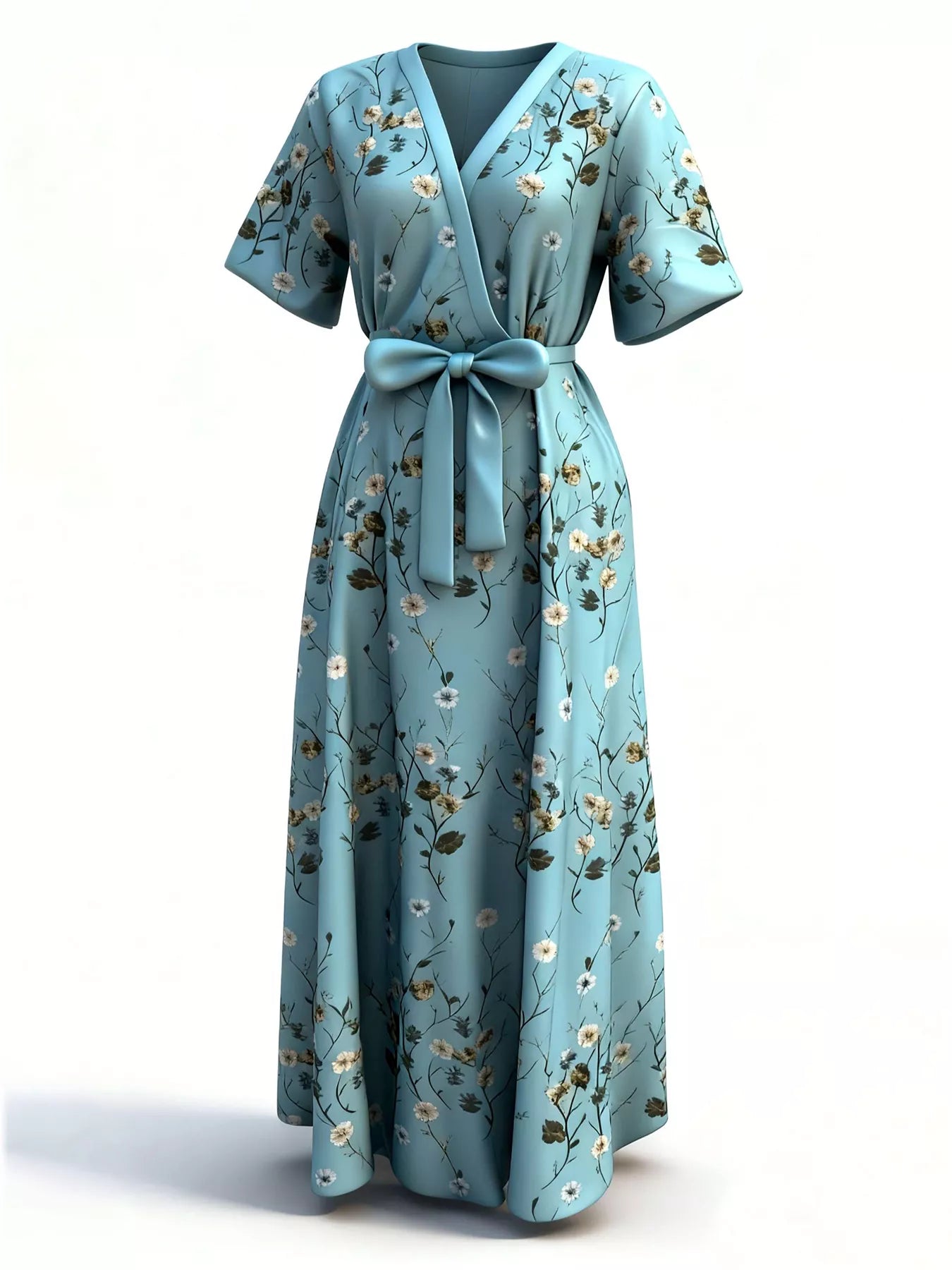 Floral Surplice Short Sleeve Dress