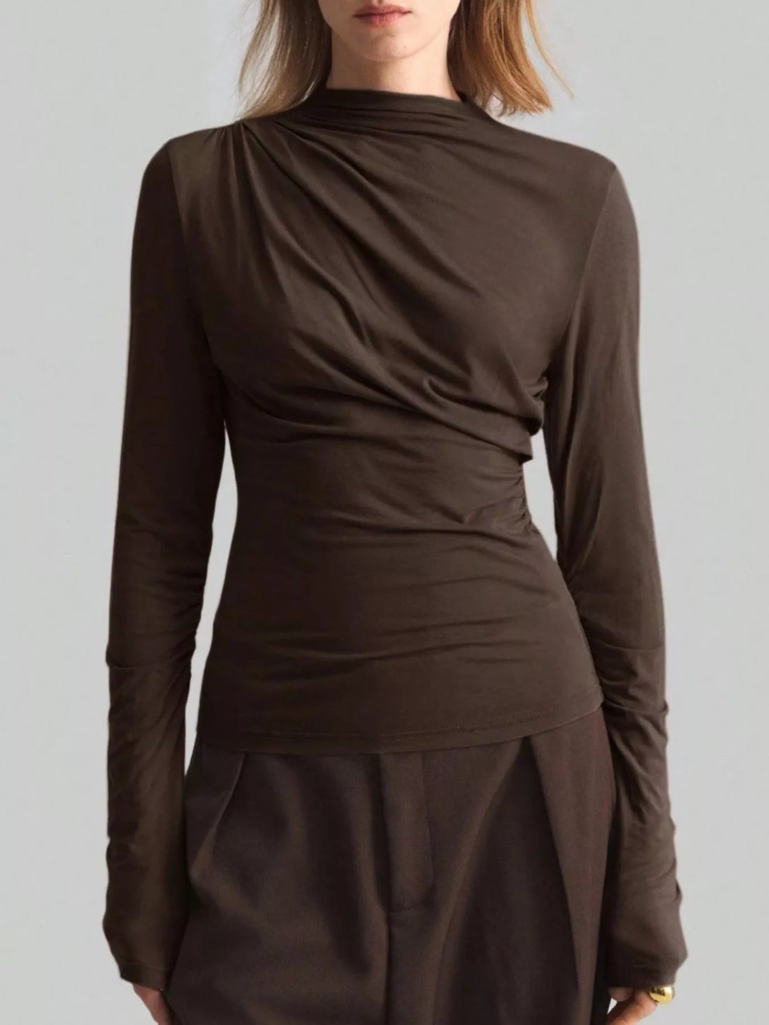Elegant Drape Front Long Sleeve T-Shirt