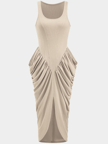 Ruched Detail Slit Midi Dress
