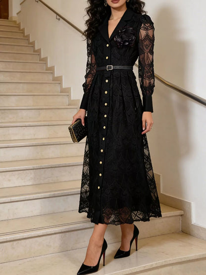 Lace Button Front Midi Dress