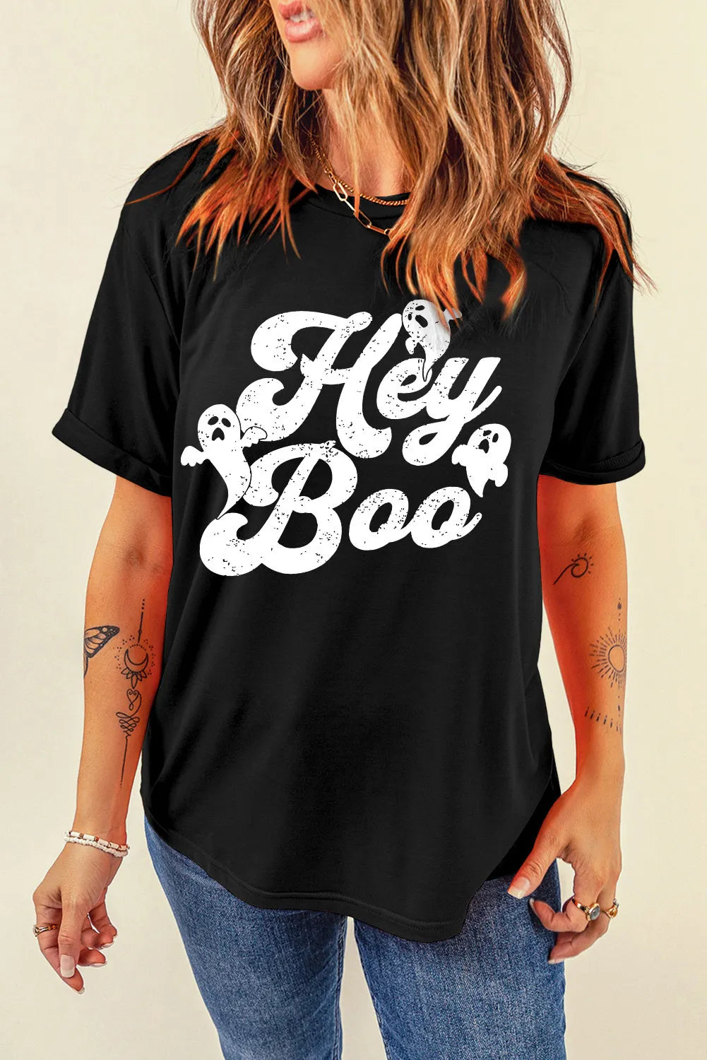 Letter Graphic Round Neck Short Sleeve T-Shirt - Lojy Shop
