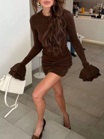 Ruched Flounce Sleeve Mini Dress