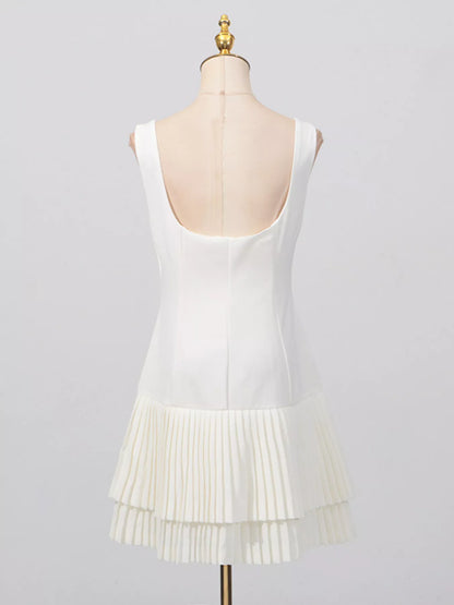 Square Neck Pleated Mini Dress
