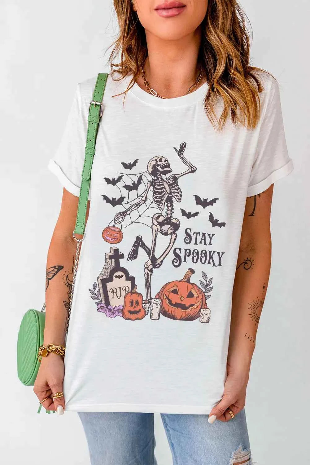 Graphic Round Neck Short Sleeve T-Shirt - Lojy Shop