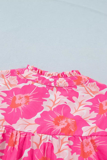 Short Bubble Sleeve Summer Floral Blouse