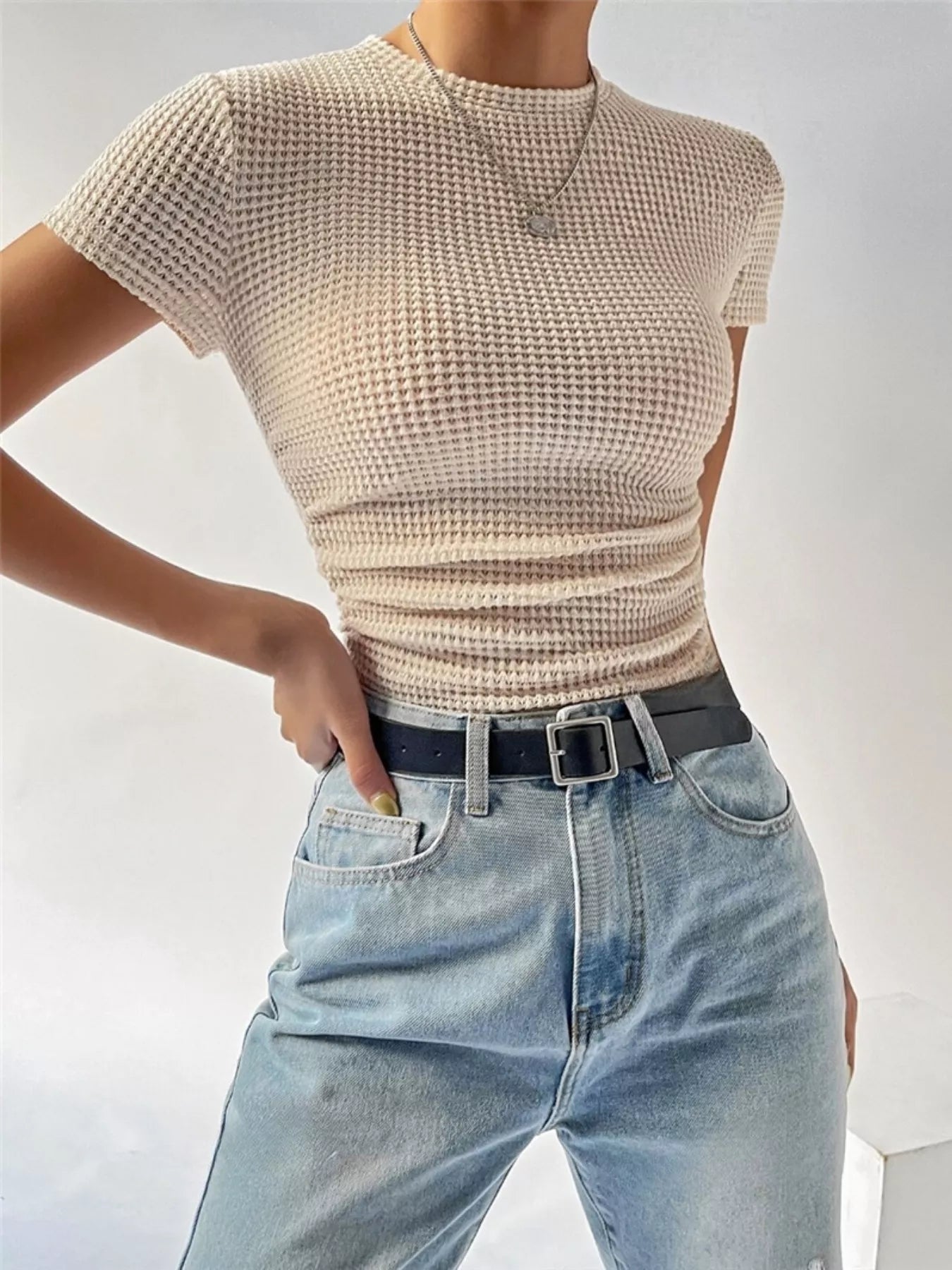 Textured Waffle Knit Slim Fit T Shirt