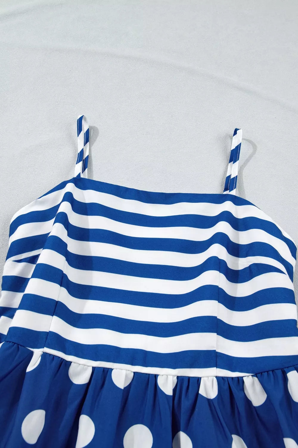 Striped Polka Dot Patchwork High Waist Spaghetti Straps Maxi Dress