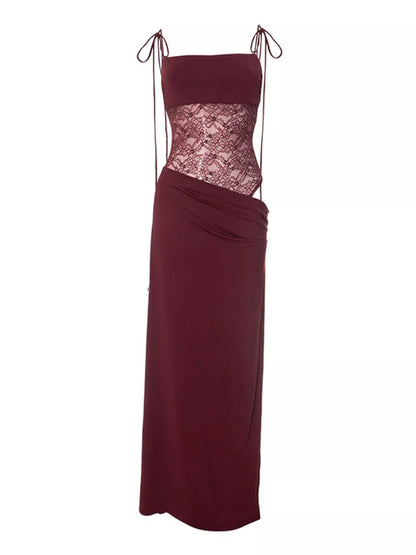 Lace Cutout Tie Shoulder Maxi Dress