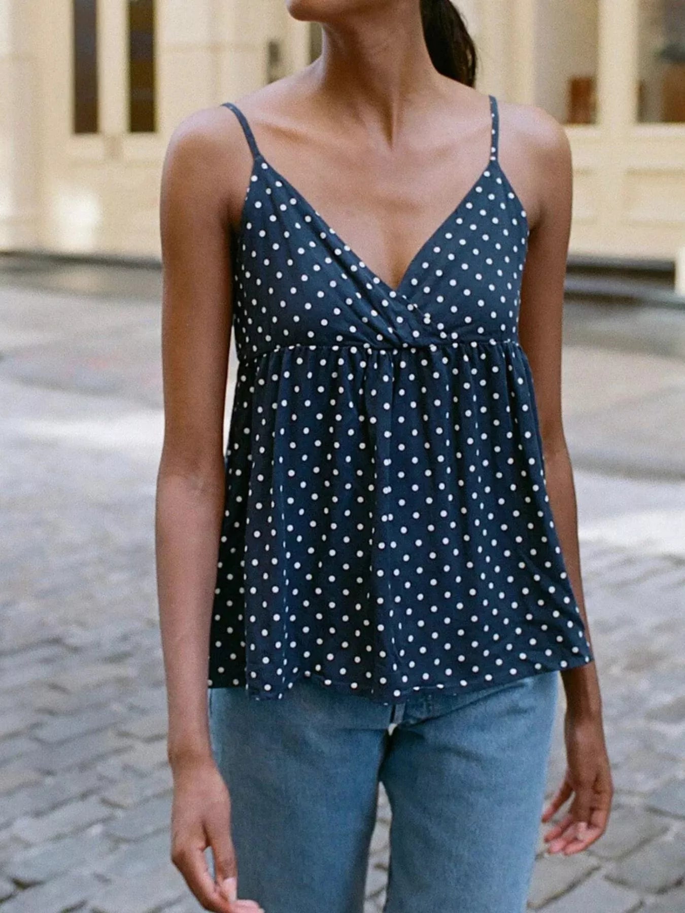 Polka Dot V-Neck Flowy Cami