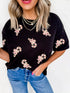Christmas Sequined Candy Cane Patched Pattern Holiday T Shirt