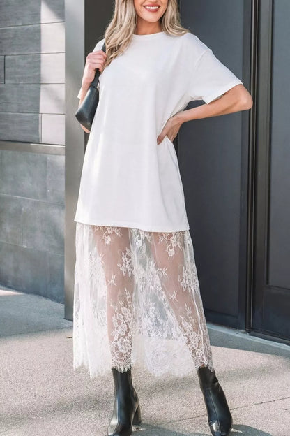 Lace Patchwork Casual T-Shirt Dress