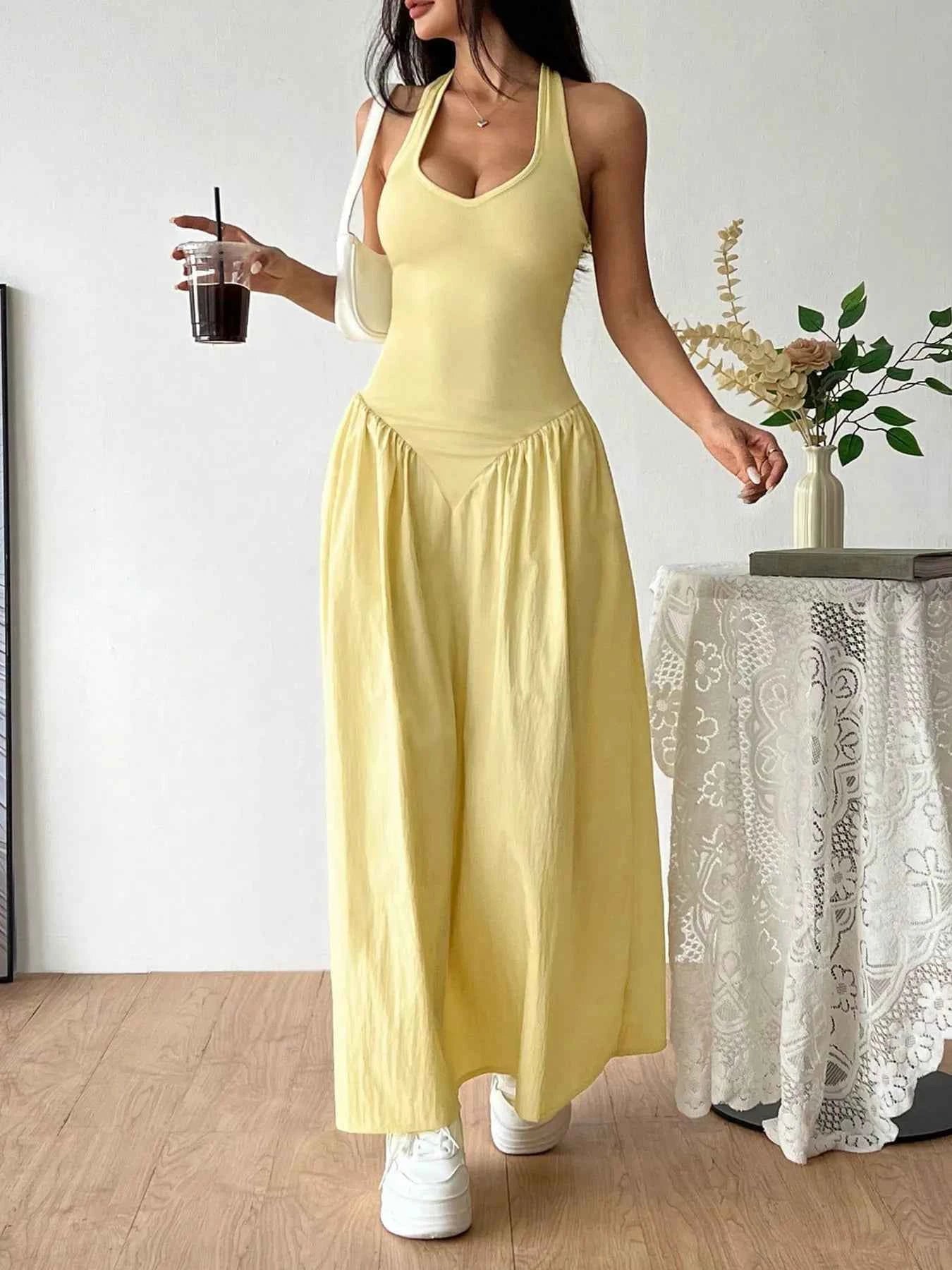 Halter Neck Ruched Maxi Dress