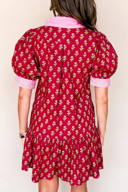 Floral Print Ruffle Hem Mini Dress