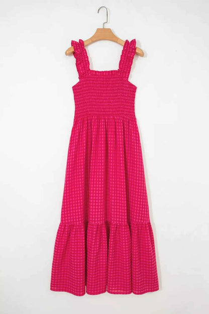 Plaid Square Neck Fit-and-flared Vacation Sundress