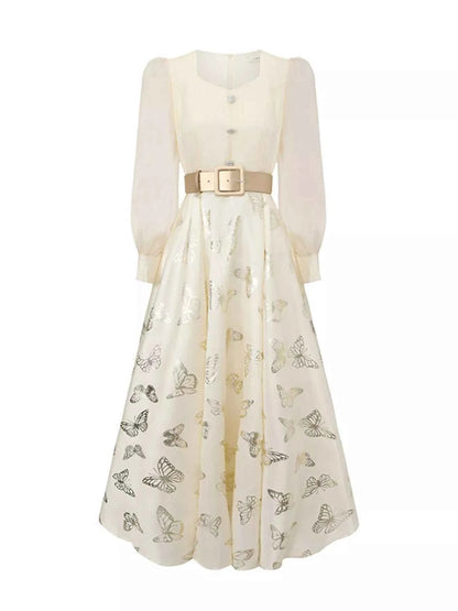 Butterfly Print Puff Sleeve Dress
