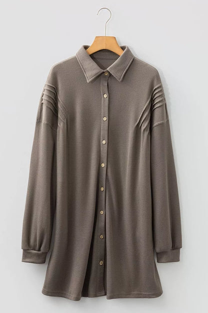 Waffle Knit Shirt Tunic Dress